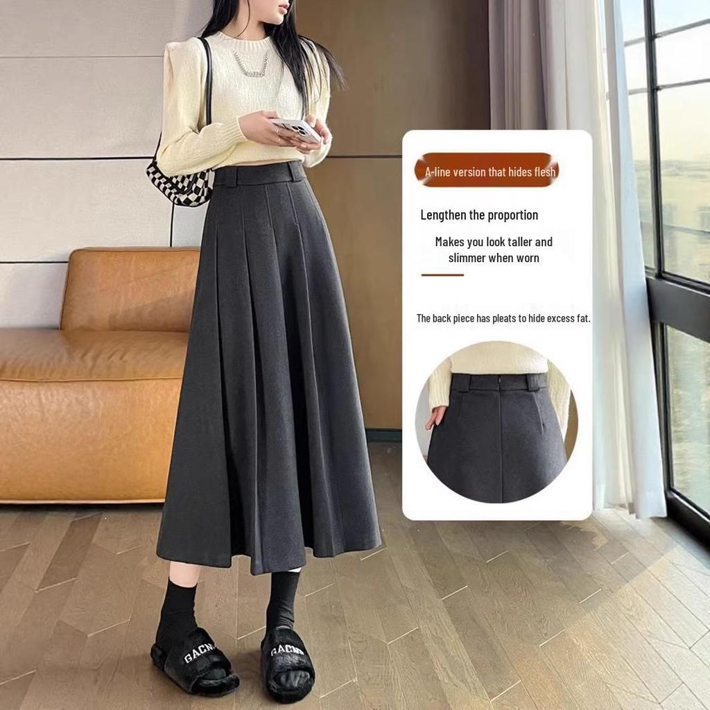 Серая юбка-трапеция из смесовой шерсти для женщин, от petite до plus size, идеально подходит для поздней осени