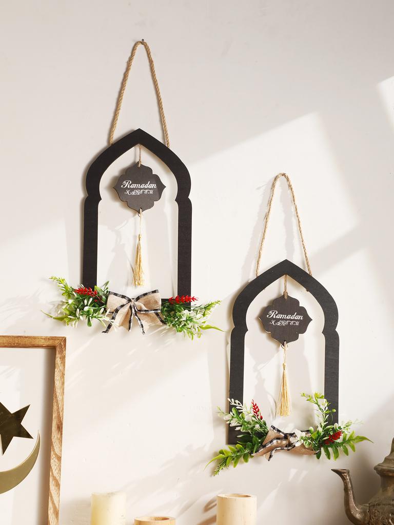 Рамадан Деревянный Настенный Декор Исламский Дизайн Арки с Цветами и Кисточкой Праздничное Украшение для Дома и Стен к Рамадану и Иду Подарок