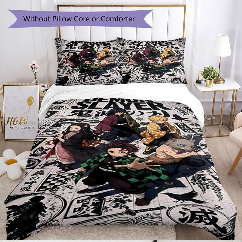 3pcs Duvet Cover Set (1*Duvet Cover + 2*Pillowcase, Without Core), Demon Slayer Print Soft All‑Season Bedding Set, Home Bedroom Decor Gift