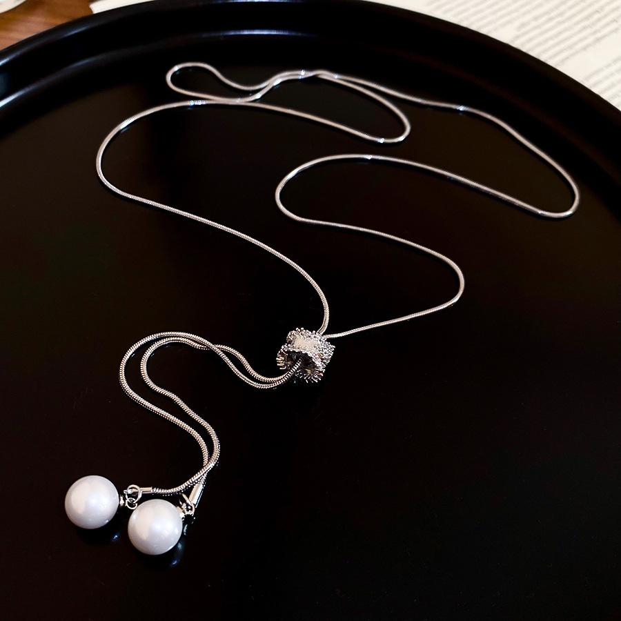 Minimalist Tassel Round Pearl Pendant Necklace Simple Adjustable Necklace Women Daily Sweater Wear Fashion Jewelry Gift Necklace