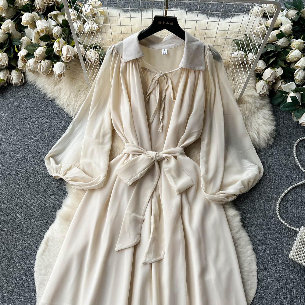 Французские шикарные платья макси для женщин с отложным воротником и рукавами-фонариками, женское летнее платье на шнуровке, женское летнее платье трапециевидной формы, Прямая поставка