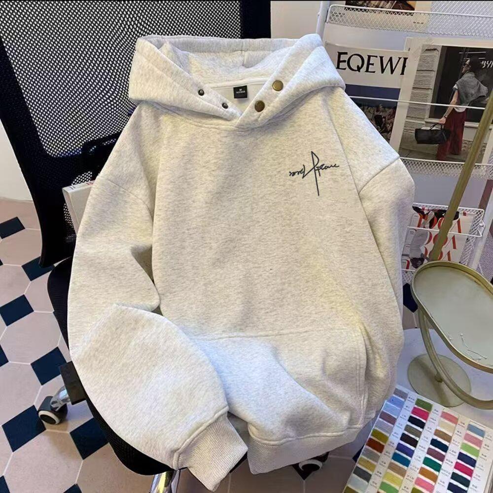 Unisex Hoodie with Trendy Letter Buckle Design - Fashionable, Versatile, and Loose-Fit