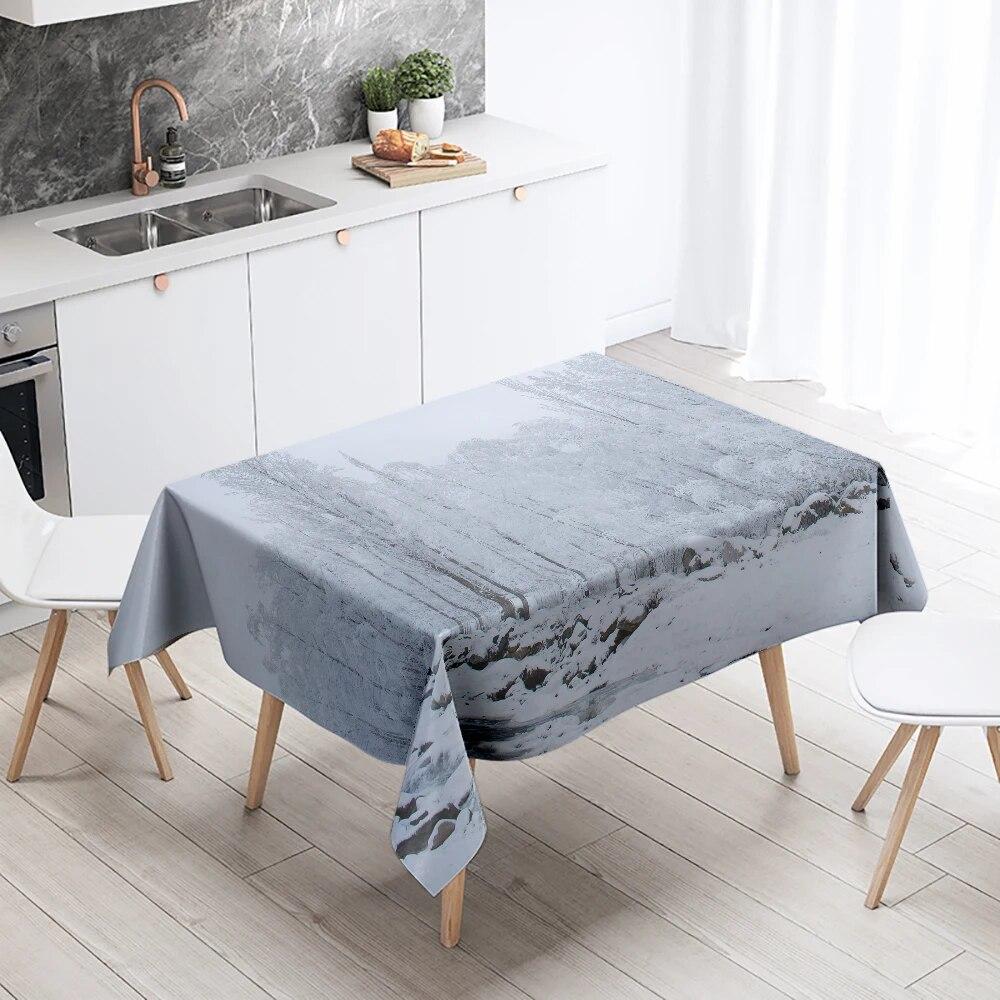 Зимняя снежная скатерть, красивая, необрастающая, водонепроницаемая, прямоугольная, кухонный стол, украшение для дома