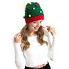 Christmas Knitting Hat Red Green Patchwork Color Knitted Wool Ball Decoration Holiday Hat Festive Party Wear