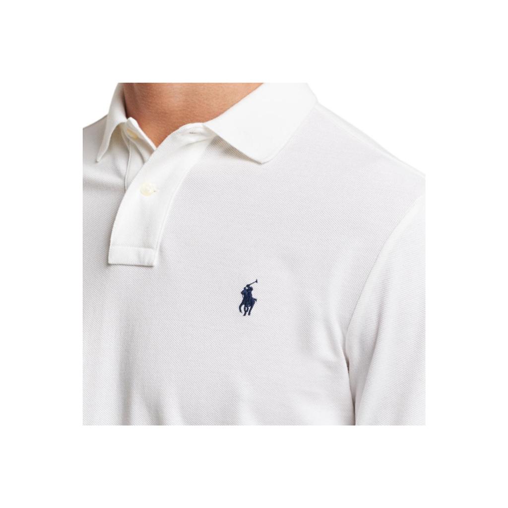 Polo Ralph Lauren однотонная рубашка поло с вышитым маленьким пони, облегающая, с длинным рукавом, мужская, белая 710549045-003
