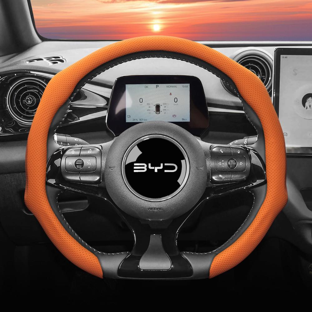 Подходит для Byd, Чехол на руль из перфорированной кожи, Нескользящий, Впитывающий пот, Дышащий, Интегрированный защитный чехол, Song Plus Atto 3 Dolphin