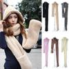 Women Warm Winter Plush Velvet Pocket Gloves Hats Hooded Scarf 3 In 1