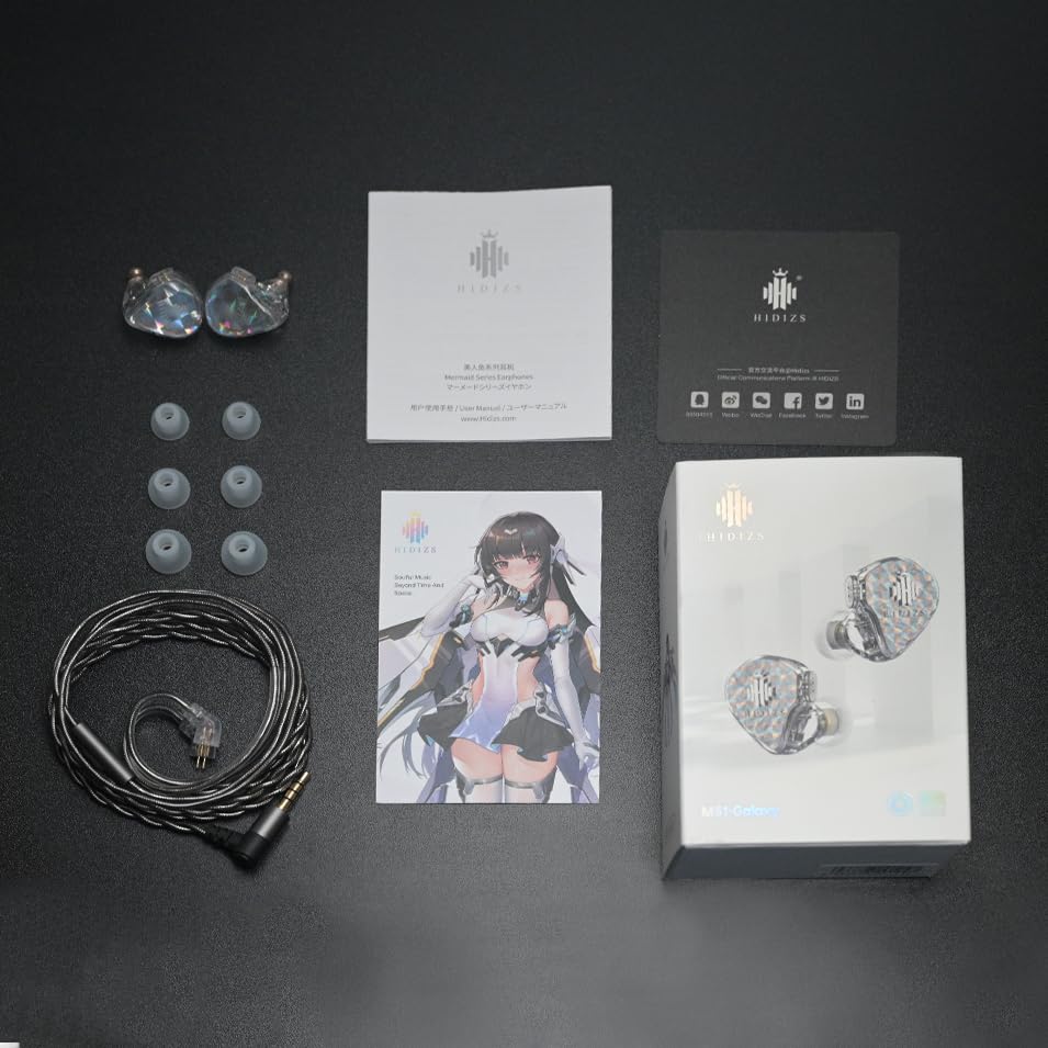 Hidizs Высокопроизводительный двойной магнитный динамический драйвер с черными внутриканальными мониторами MS1-Galaxy, (Нет микрофона)