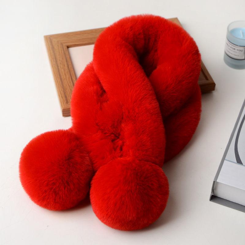 Scarf Female Winter Korean Version of Wool Scarf Wild Imitation Fur Cross Ball Collar Imitation Rex Rabbit Fur Warm Fur Collar