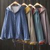 Lamtrip Unique Vintage Polka Dots Pattern Double Layers Cotton Yarn Long Sleeve Hooded Cardigan Shirt Blouse Autumn