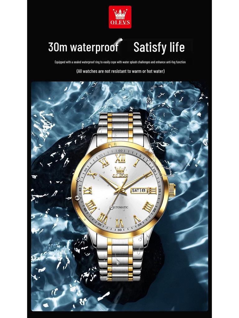Мужские римские минималистичные автоматические механические часы Olevs с двойным календарем