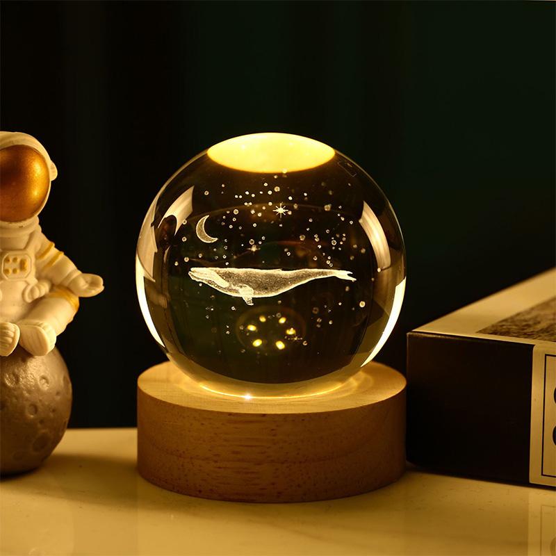 Хрустальный шар с подсветкой и основанием, звездное небо, солнечная система, ночник, 3D резное настольное украшение, подарок на День святого Валентина