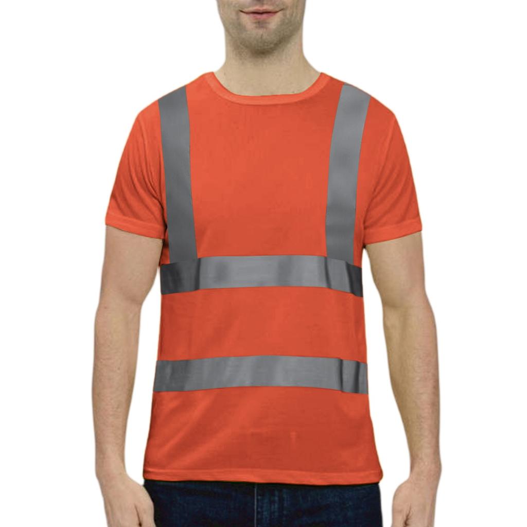 Men's Round-neck Quick-drying Reflective Outdoor Construction Environmental Sanitation Safety Building Labor Reflective Work Clothes Short-sleeved To