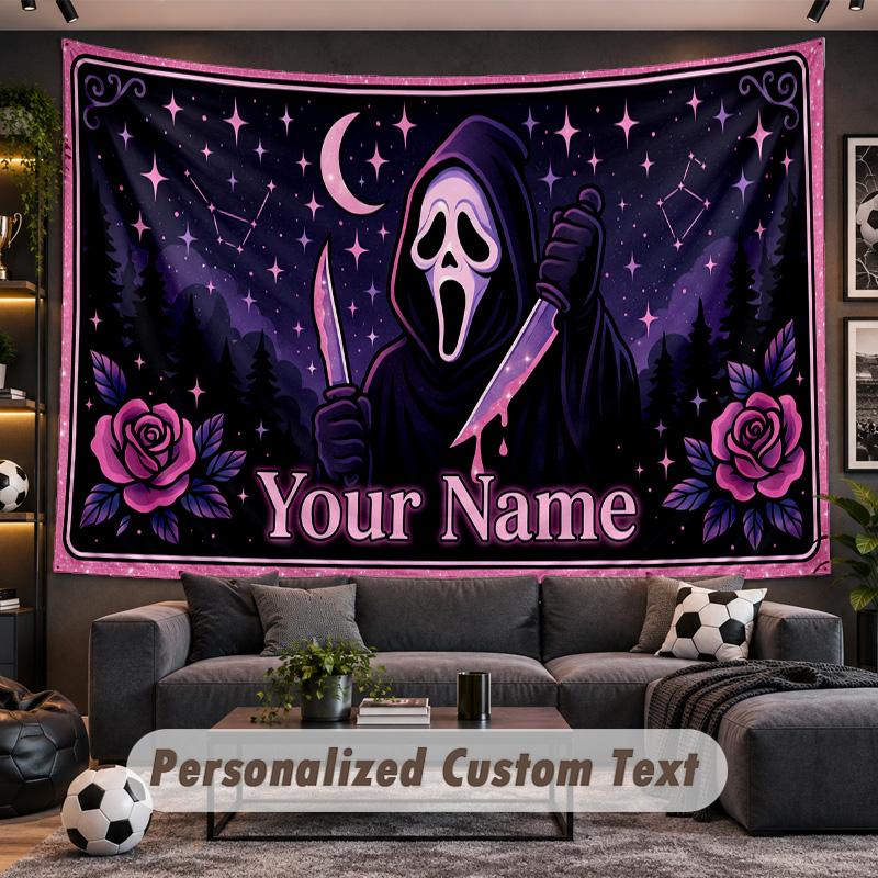 Scream Ghostface Personalized Tapestry Support Custom Name, Wall Art Home Decoration