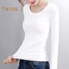 Women Thermal Tops Round Neck Long Sleeve Velvet Lining Bottoming Tops Slim Fit Solid Color Warm Tee Shirt