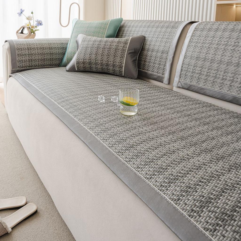 Summer Rattan Mat Sofa Cushion New One-Piece Straight Row Non-Slip Sofa Cover Cloth Towel Cushion