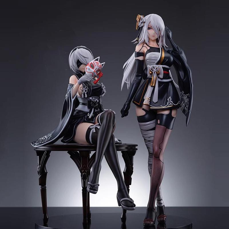 Игровая фигурка 2B сидячая фигурки YoRHa Type A кимоно 2A фигурки Кукла ПВХ Модели Игрушки Коллекция для взрослых Статуэтка Подарки 21.5 см