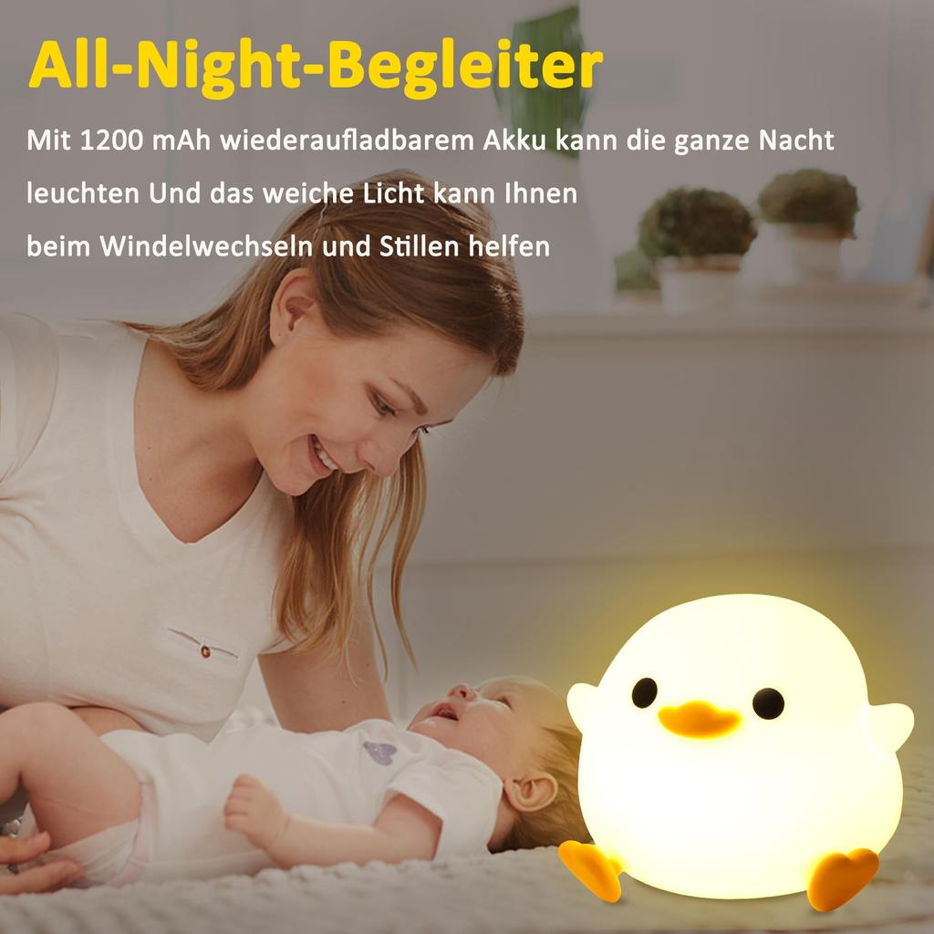 Duck Night Light, Cute Duck Gift for Girls, Duck Lamp Gift for Girls, Bedside Lamp for Nursery, ABS+SIL Touch Control, Portable, Rechargeable,