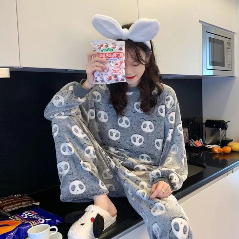 Fashion Long Sleeved Pajama Set, Comfortable Flannel Coral Velvet Pajamas, Korean Version Cute Home Women's Clothing Set