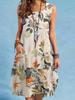 Элегантное летнее хлопковое платье миди - без рукавов и с принтом