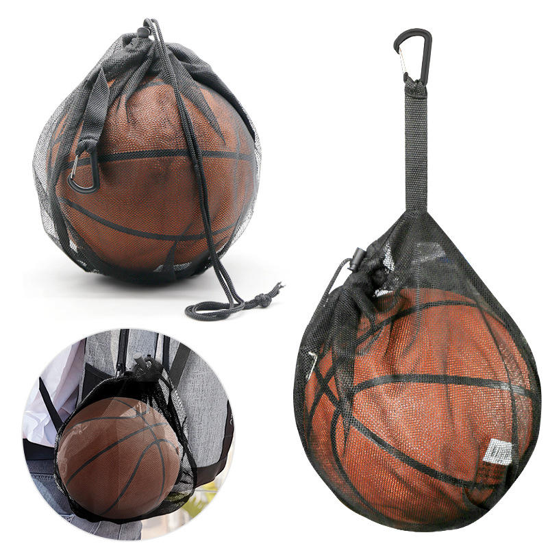 Portable Single Mesh Ball Bag Outdoor Volleyball Basketball Bag with Drawstring Sport Equipment Storage Net