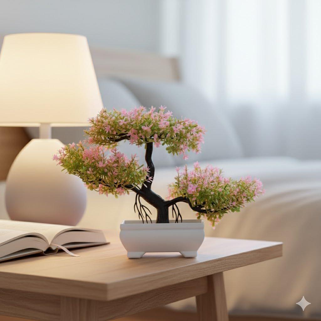1 Pcs Artificial Small Bonsai Flower with Designer Pot | Realistic Looking - No Maintenance | Flower Pot for Home Decor,Office Decor, Table Decor.