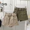 Женская юбка в корейском стиле с высокой талией, мини-юбка с поясом, короткая юбка-кюлот, уличная юбка-карго с большим карманом, шорты, консервативная, не подверженная воздействию, леди