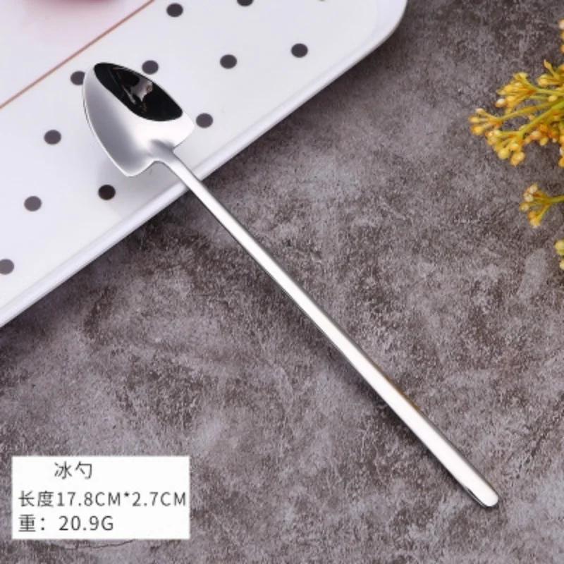 1Pcs 304 Stainless Steel Creative Coffee Spoon Stirring Spoons Bar New Pointed Ice Spoons Square Head Dessert Spoon