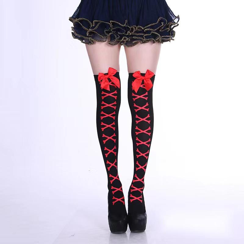 Women's Sexy Stockings Bow Lace Fishnet Thigh High Stockings Nylon Over The Knee Socks Sexy Stockings for Women Black Pink