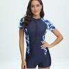 New Printing Color Matching Short-sleeved Zipper One-piece Boxers Tight European and American Women's Swimwear