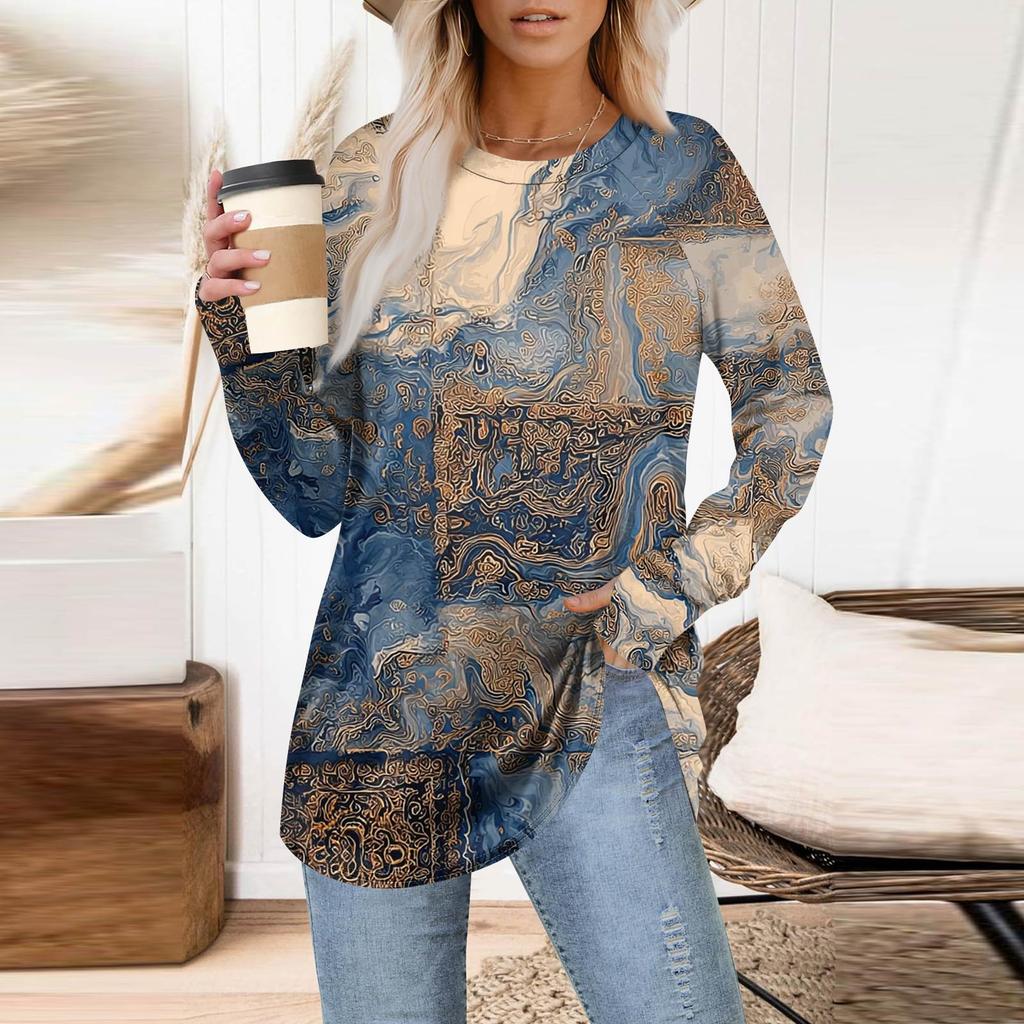 Womens Oversized Sweatshirt Graphic Sweater Long Sleeve Drop Shoulder Round Shirt Tops Vintage Clothes