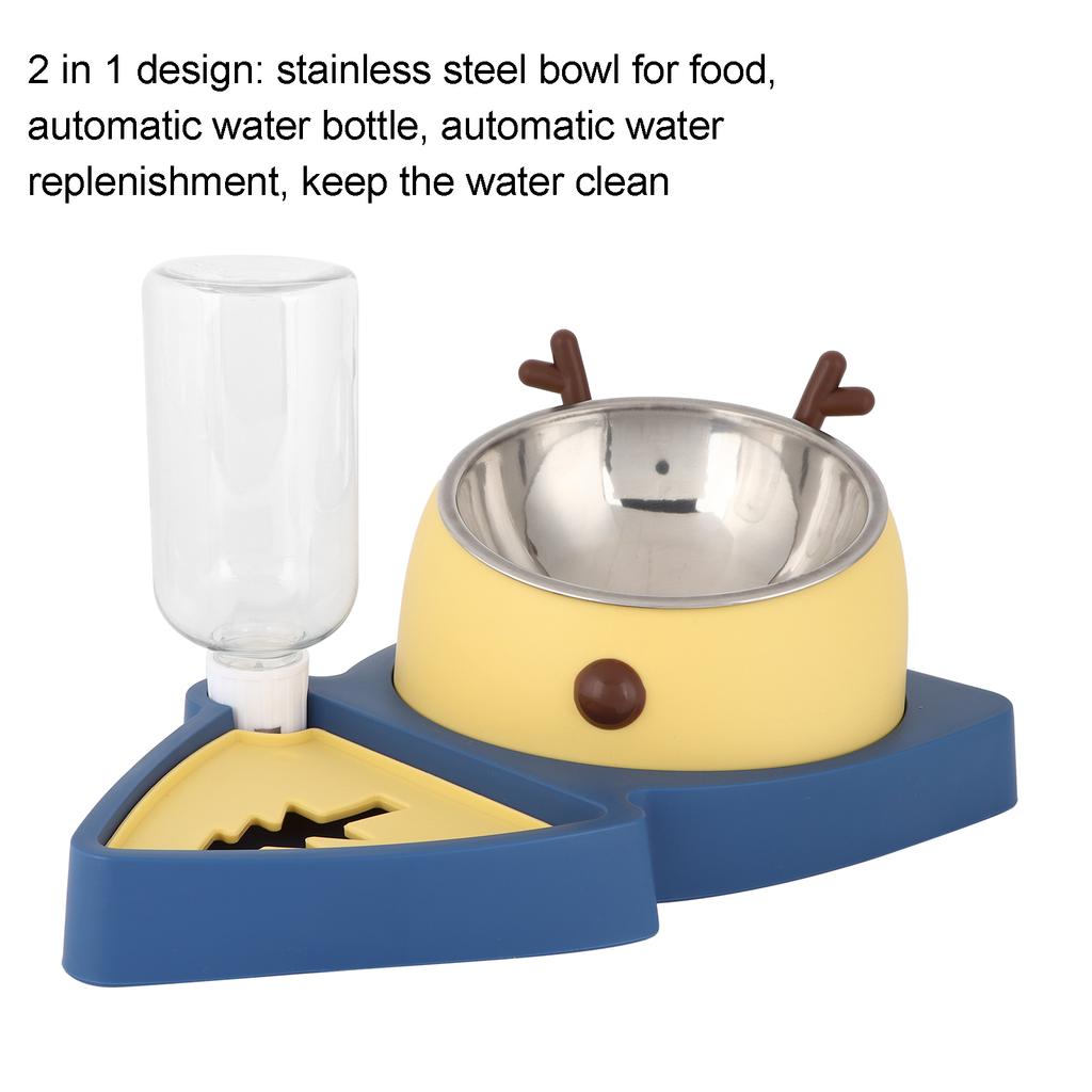 Pet Food Feeder and Automatic Water Dispensers Set with Detachable Stainless Steel Bowl for Small Medium Pets