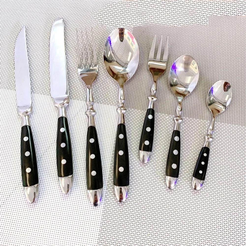 Steel Western Food Tableware Set Three Nails Knife, Fork and Spoon Practical Bakelite Black Handle Stainless Knife