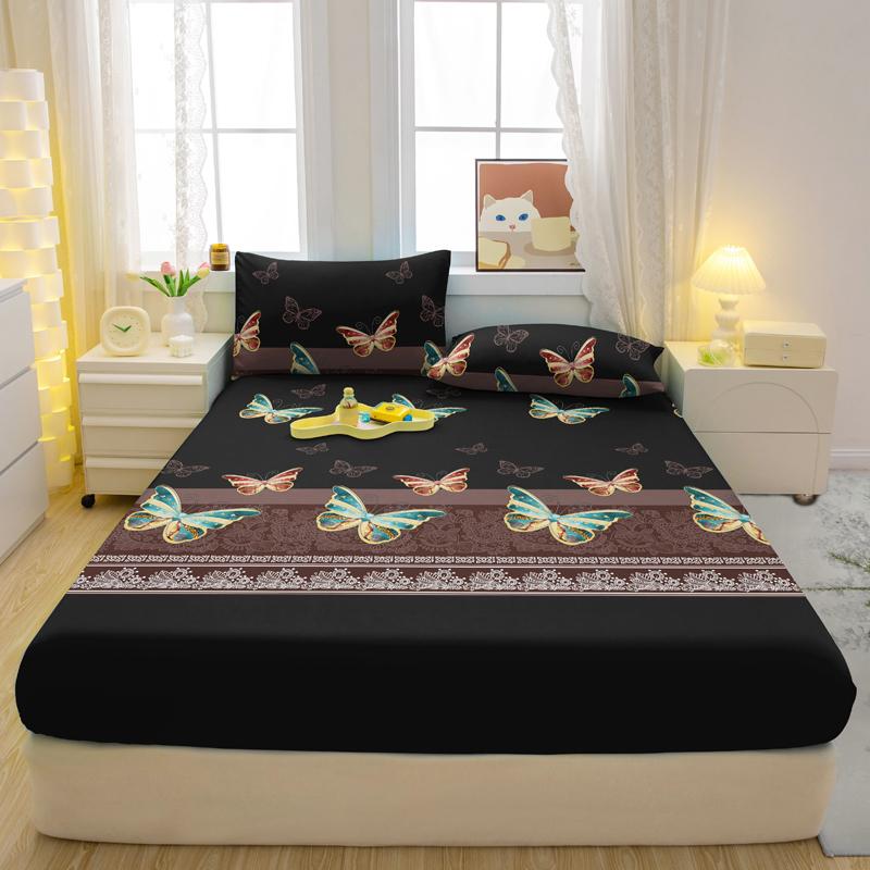 1 Simple Modern Butterfly Printed Matte Fitted Sheet, Bedroom Printed Bed Cover, Bedding (Excluding Pillowcases)