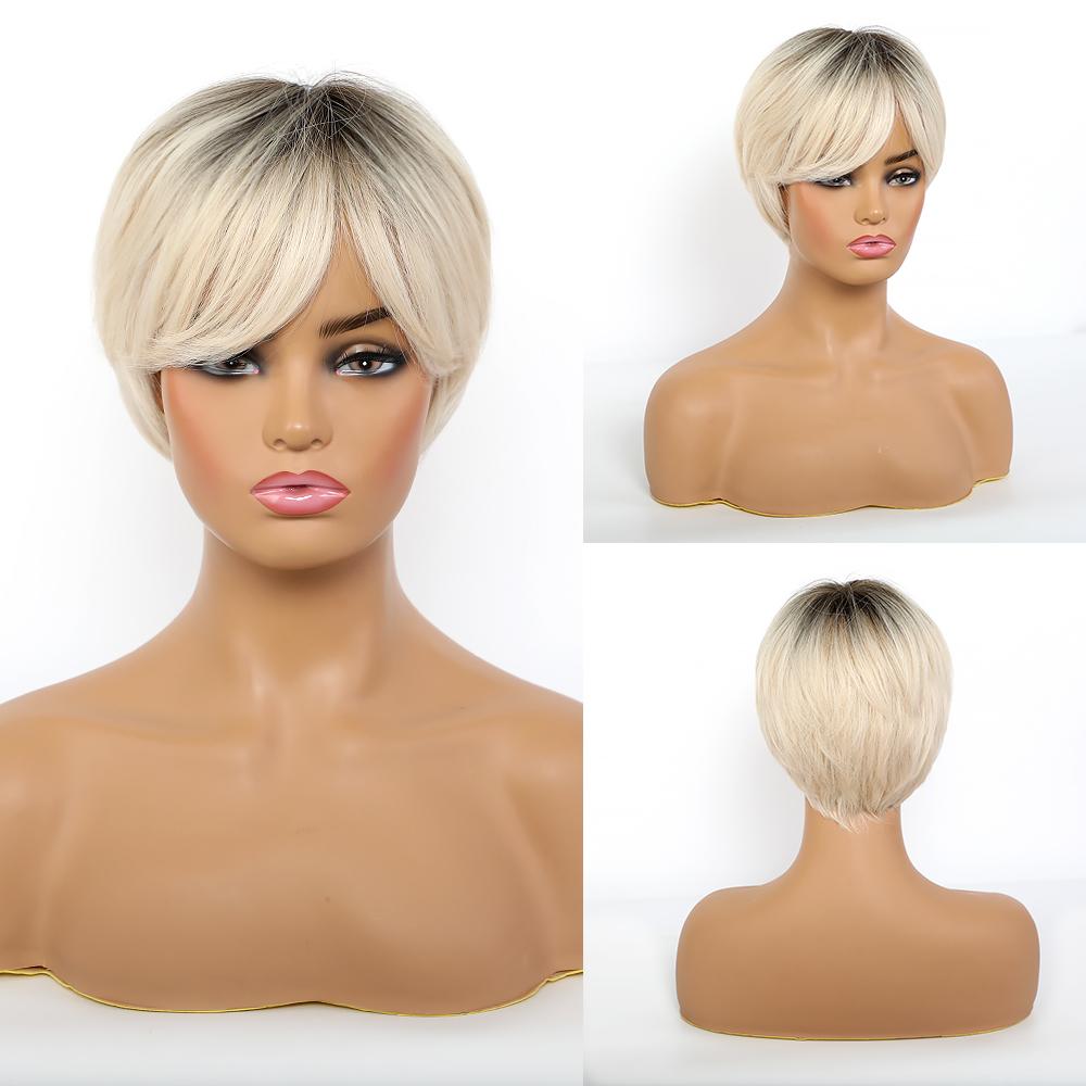 ALAN EATON Женский парик Омбре Черный Коричневый Светло-русый Белый Короткие прямые многослойные синтетические парики с боковой челкой Стрижка пикси