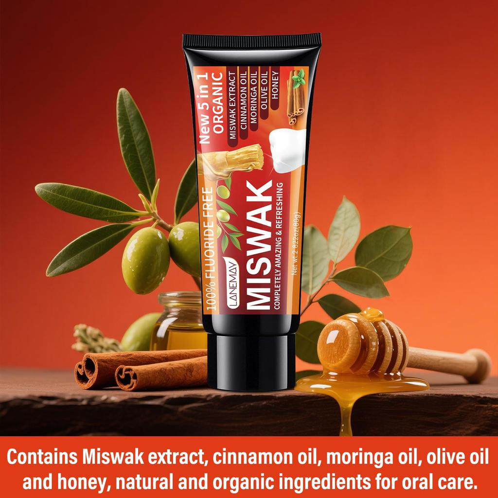 Зубная паста Miswak с травяной формулой - глубокая очистка зубов и уменьшение зубных пятен от щетки, предотвращение образования зубного камня, 80 г