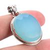 Natural Aqua Chalcedony Gemstone 925 Solid Sterling Silver Pendant 1.5" D4c19