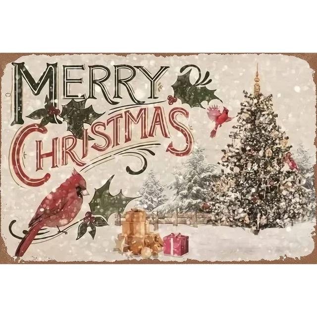 Vintage Merry Christmas Metal Tin Sign Rustic Wall Art Plaque for Home Cafe Garden Bar Club Man Cave Perfect Holiday Decor