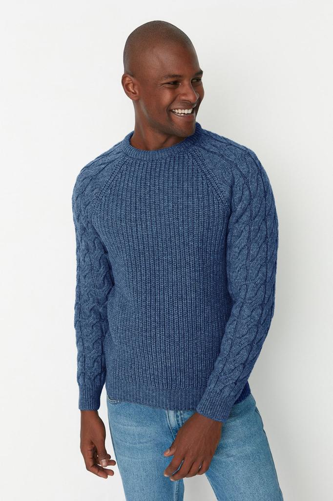 Мужской модный стильный свитер с камнем унисекс, вязаный свитер с круглым вырезом и детальным трикотажем