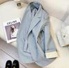 Синий Модный Женский Пиджак в Корейском Стиле - Весна/Осень 2025 Повседневный Уличный Стиль
