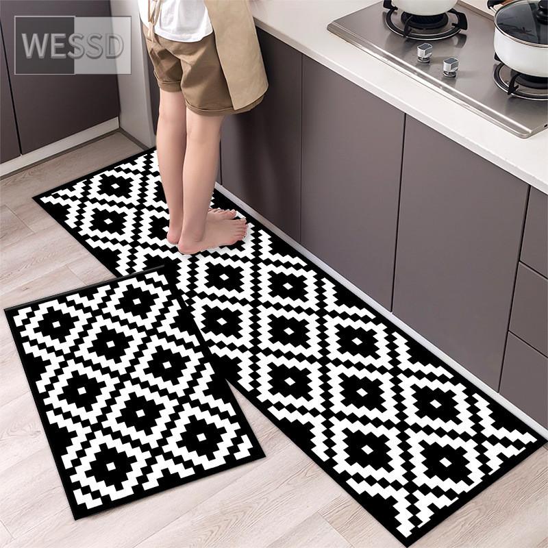 Черно-белые геометрические кухонные ковры и коврики, нескользящие 40x60 см, 40x120 см, простые наборы ковриков для ванной комнаты, 2 предмета, коврик для спальни