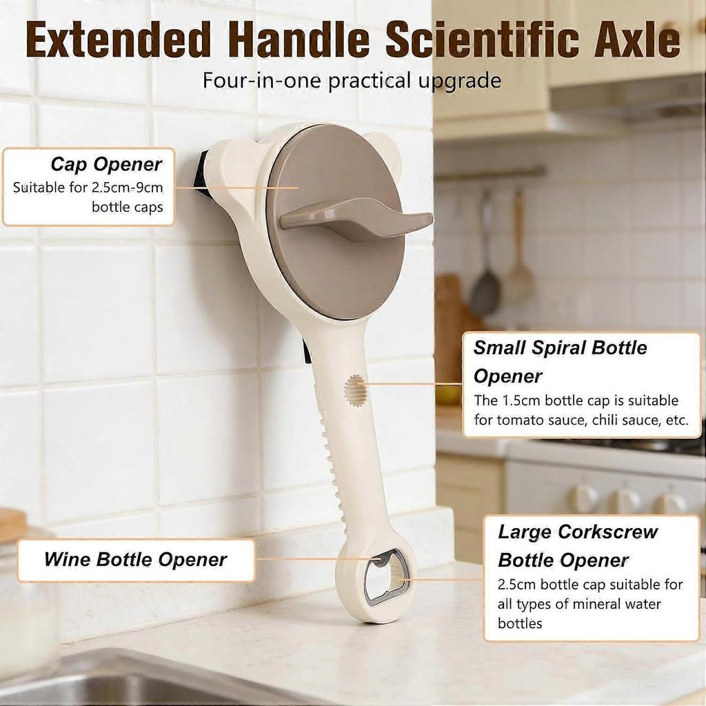 4-in-1 Multi-Function Bottle Opener, Adjustable Lid Opener for Jars Cans Bottles, Multi-Size Retractable Kitchen Helper for Weak Hands, Seniors & Dail