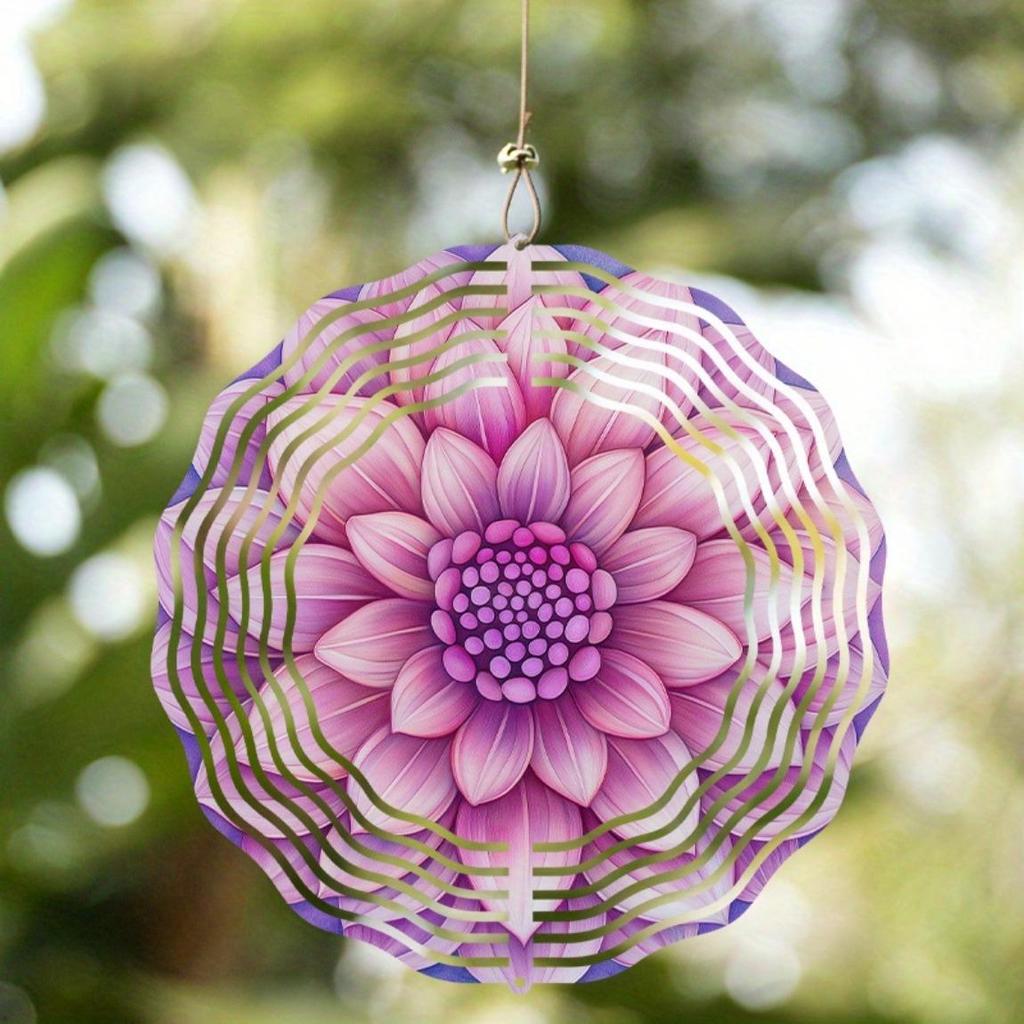 Purple Mandala Wind Spinner 10 Inch Metal Garden Decor with 360 Hook Reflective Outdoor Hanging Ornament for Spring Summer Fall Gift
