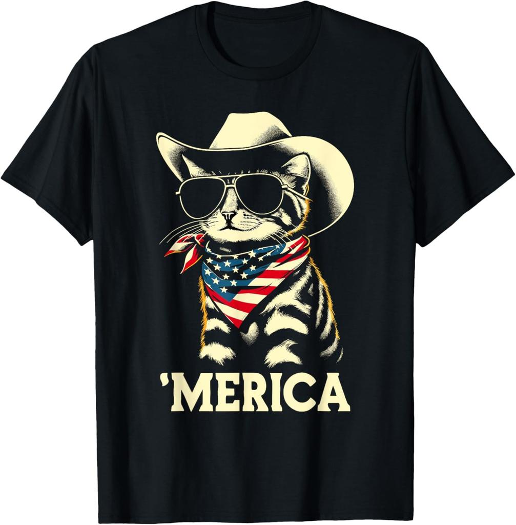 USA Merica Cat 4th of July Funny Patriotic Shirt for Unisex T-Shirt