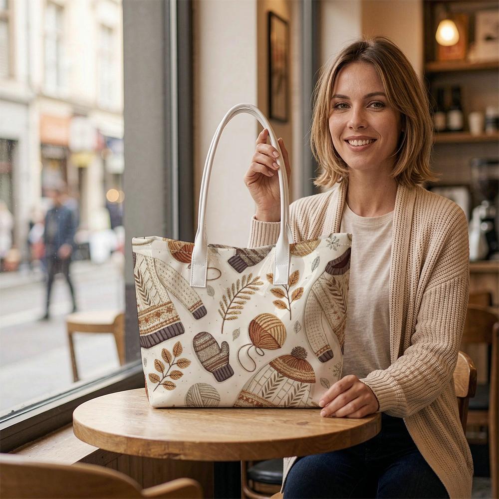 Autumn Winter Pattern Tote Bag Fashion Casual Large Capacity Shoulder Handbag for Daily Use