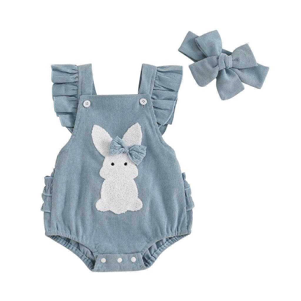 Детский пасхальный наряд для девочки, комбинезон с рукавами-кроликами и мушками, однотонный комплект из 2 предметов для весны