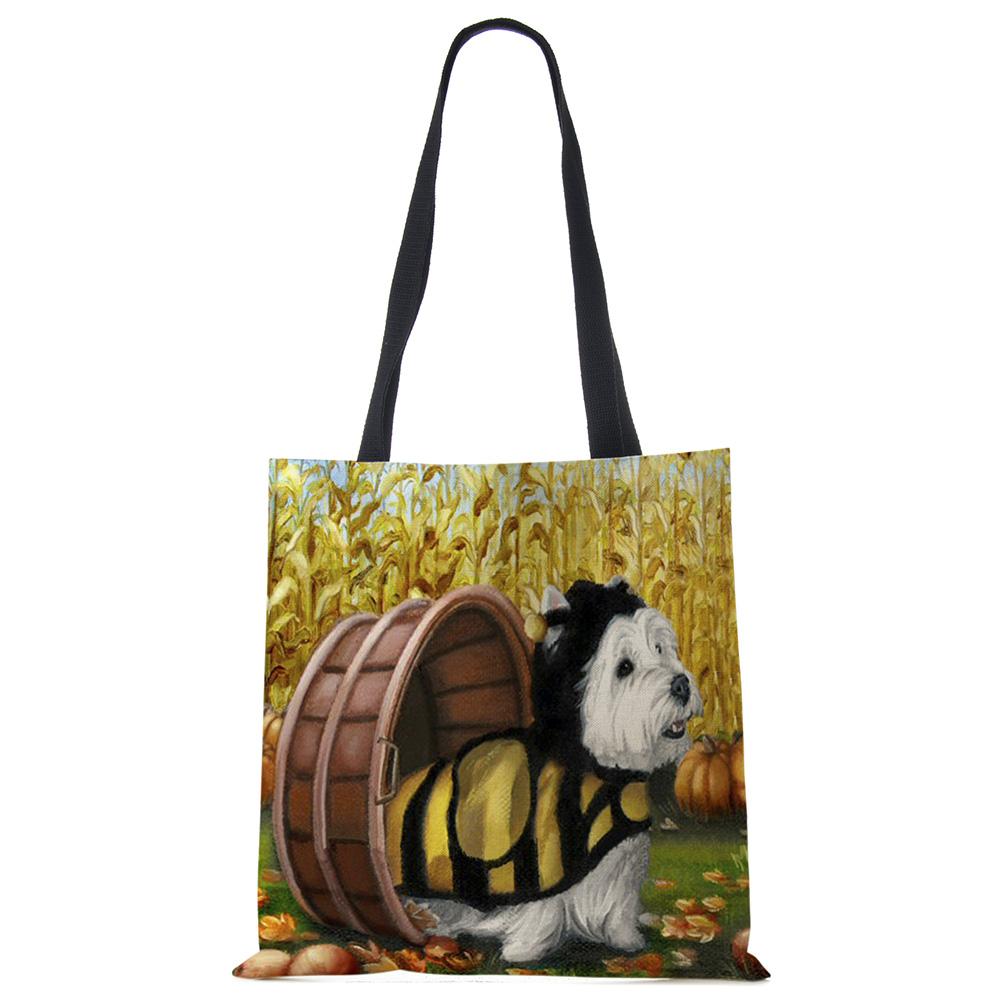 Уникальный дизайн Картина собаки вест-хайленд-уайт-терьера Квадратная сумка-тоут для женщин Сумки через плечо Большой вместимости Эко Льняные сумки KTY