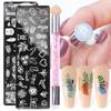 2Pcs/Set Nail Stamping Plates Set Silicone Sponge Brush Polish Transfer Stencils Flower Geometry DIY Template for Nail Tool