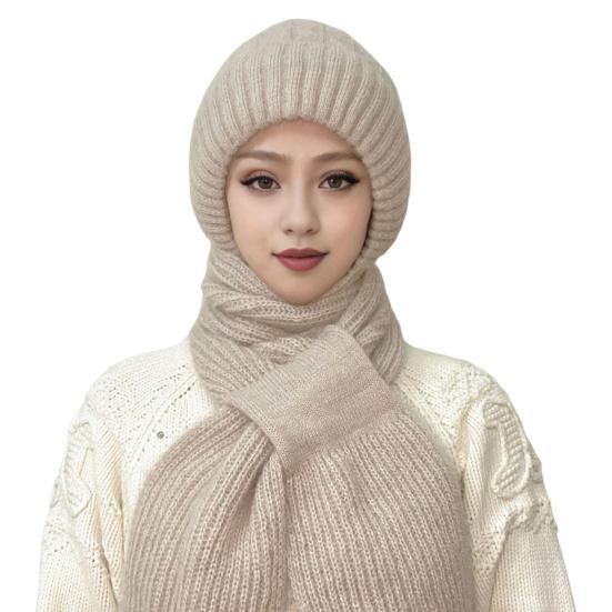 Зимняя вязаная шапка-шарф, теплая ветрозащитная защита ушей, для холодной погоды, для велоспорта, женская вязаная шапка-бини, утеплитель для шеи, шарф