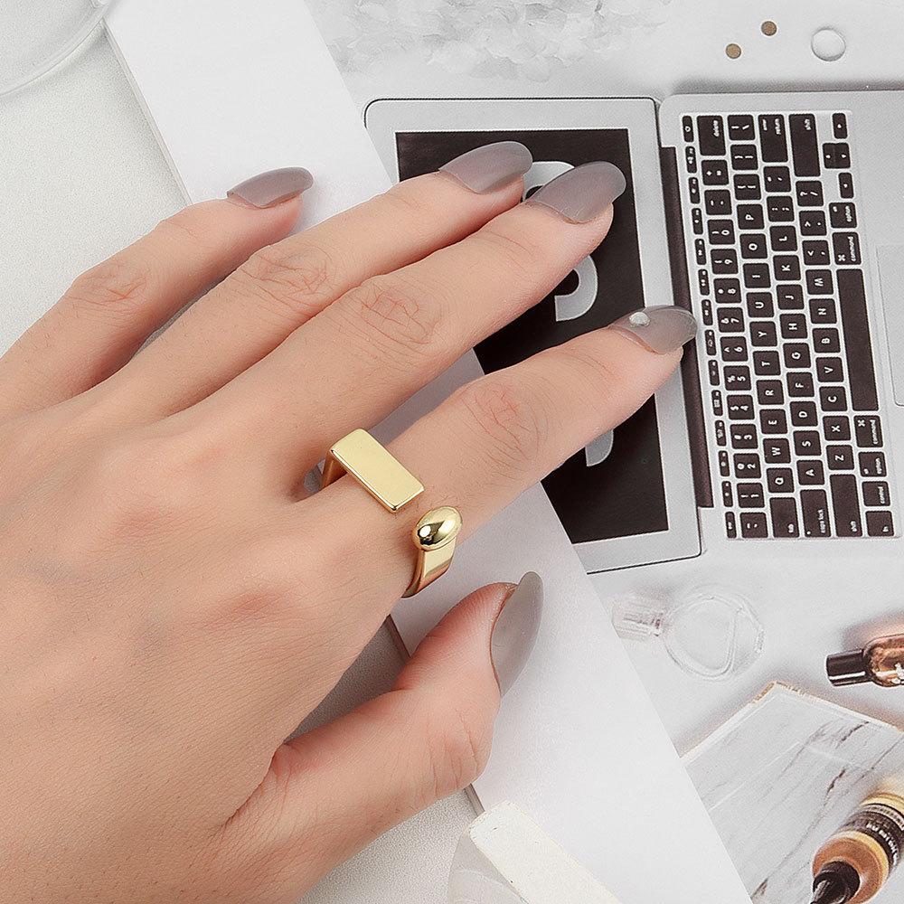 Geometric Glossy Concave Convex Shaped Ring Female Niche Design Personality High Sense Finger Ring Ins Cold Temperament Opening Index Finger Ring